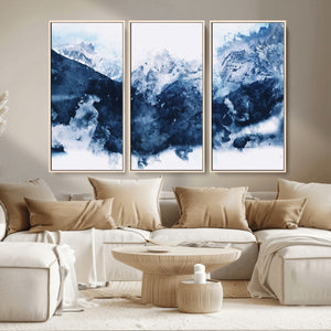 Abstract Blue Mountain Canvas Wall Art – Modern Triptych