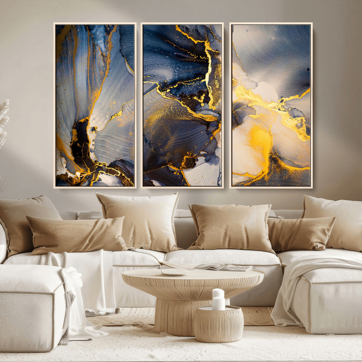 Large Abstract Wall Art Print -  Gold and Blue Abstract