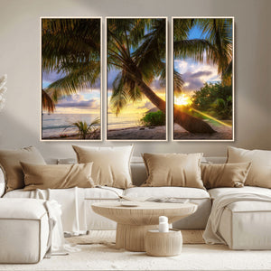 Tropical Island Sunset on the Beach Palms Wall Art Canvas