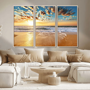 Golden Sunset Beach Print Canvas Wall Art, Giclee Canvas