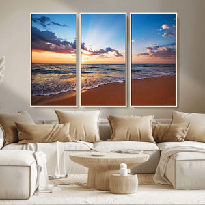 Serene Ocean Sunset Canvas Print, Golden Hour Beach Wall