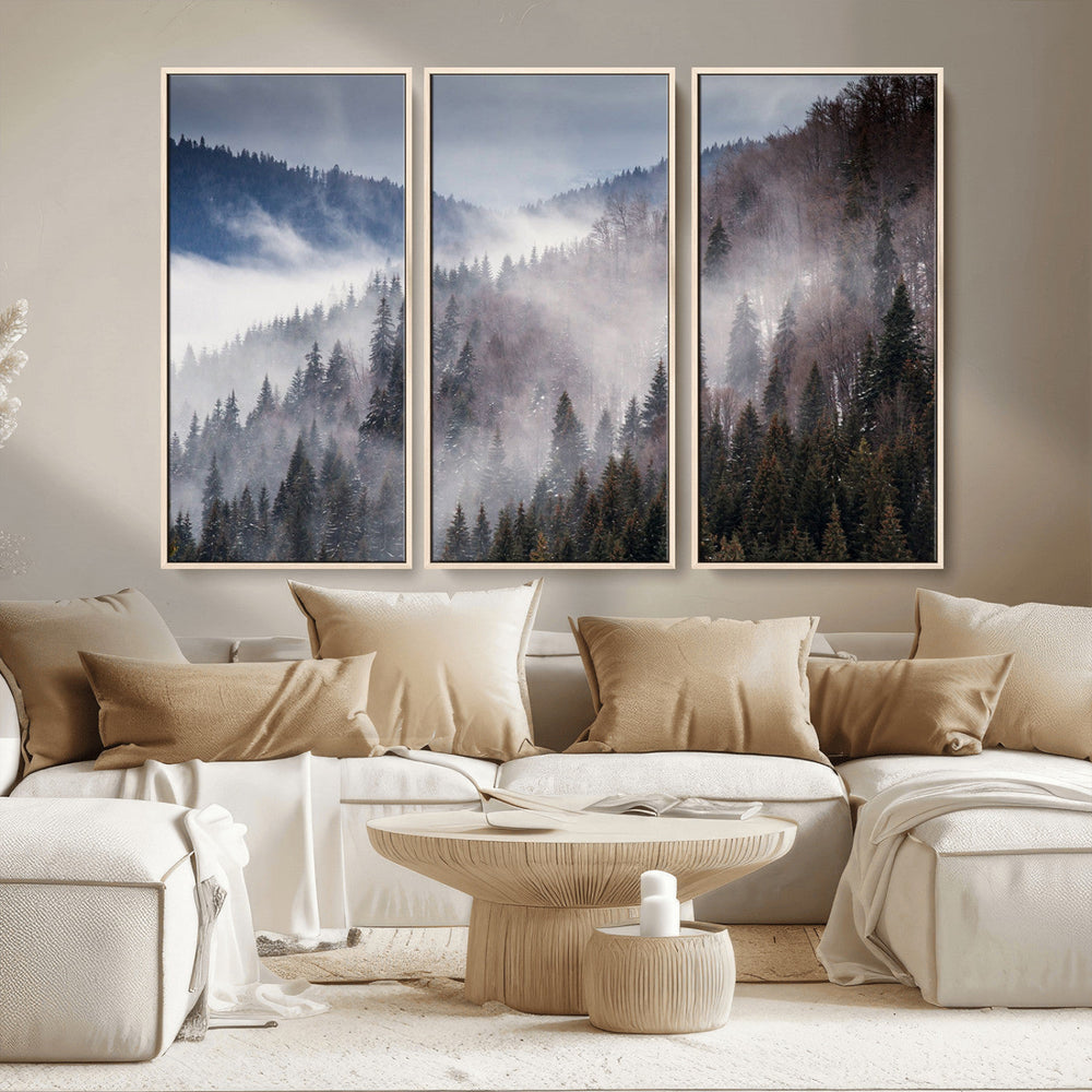 Beautiful Rising Fog in Winter Mountain Landscape- Framed