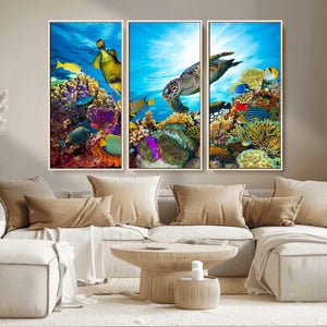 Aquatic Life Sea Turtles Fish Wall Art Canvas Print