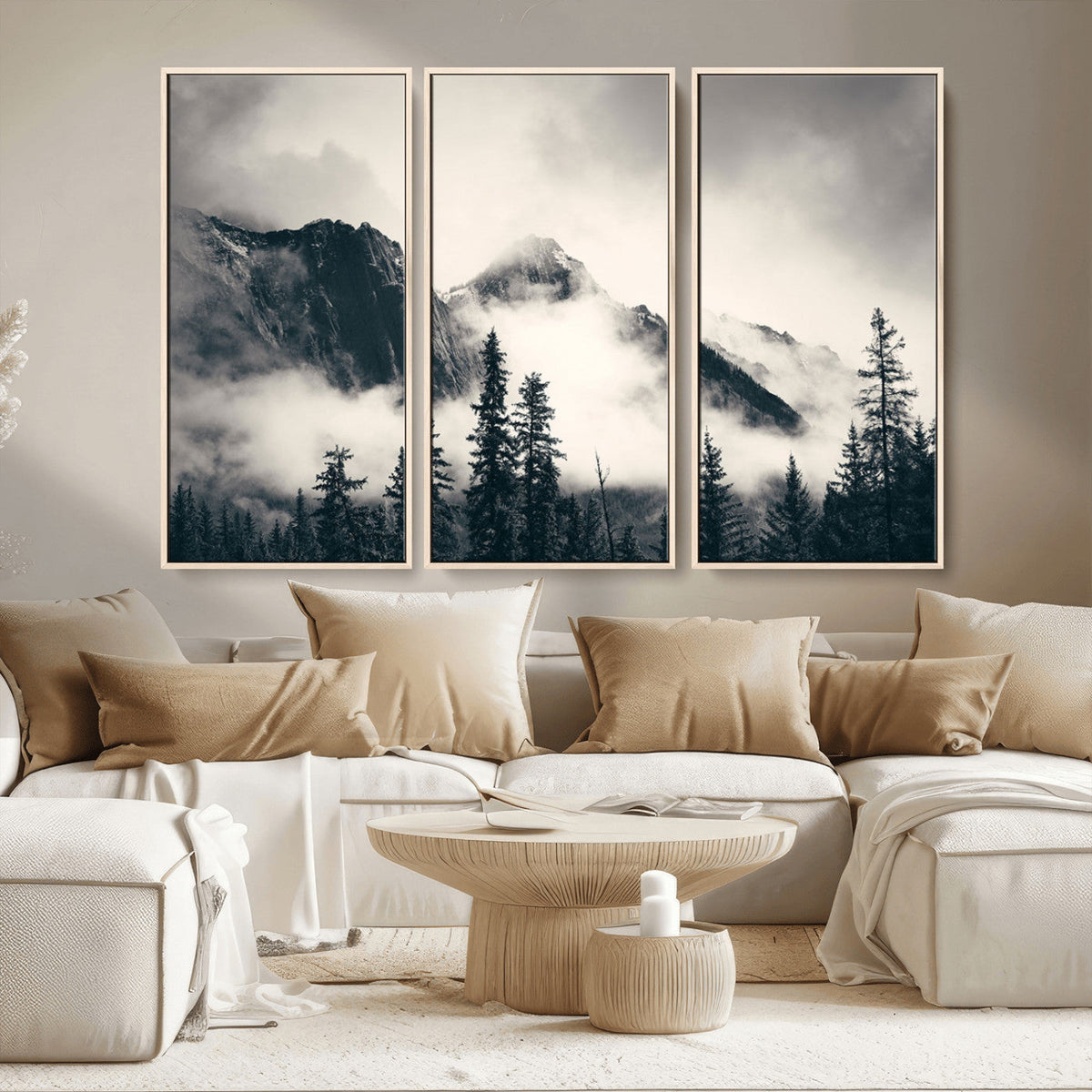 Large Foggy Mountain Forest Wall Art Canvas Print | Misty