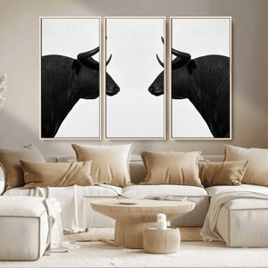 Spanish Bull Art - Framed Black and White Bull Canvas Print