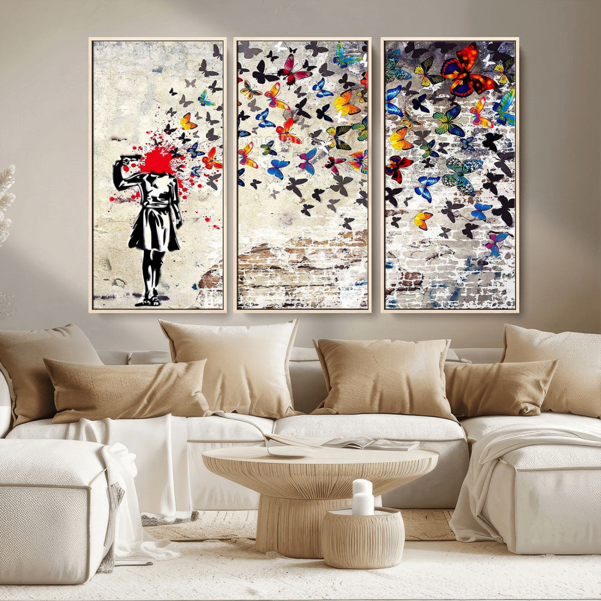Banksy Art Butterfly Girl Explosion Canvas Art – Vibrant