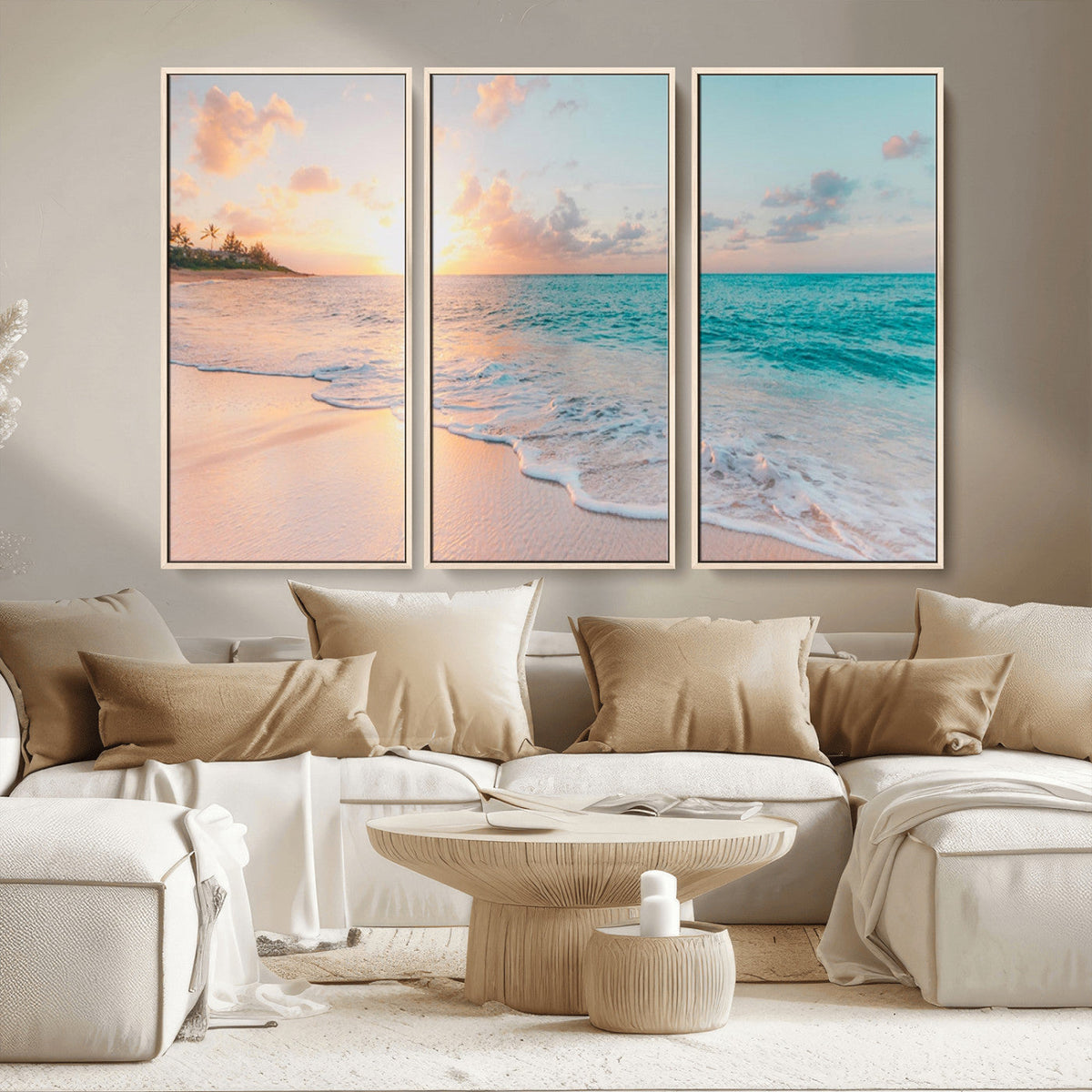 Beach Sunrise Wall Art, Coastal Seascape Canvas Print, Ocean