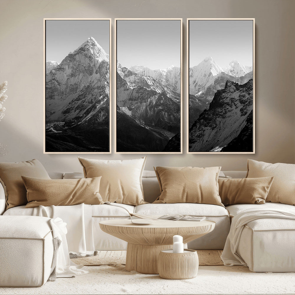 Everest Himalaya Mountain Peaks Black & White Triptych