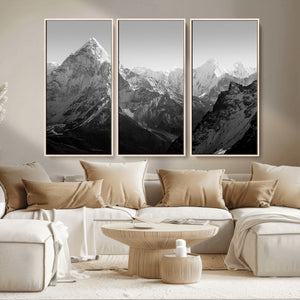 Everest Himalaya Mountain Peaks Black & White Triptych