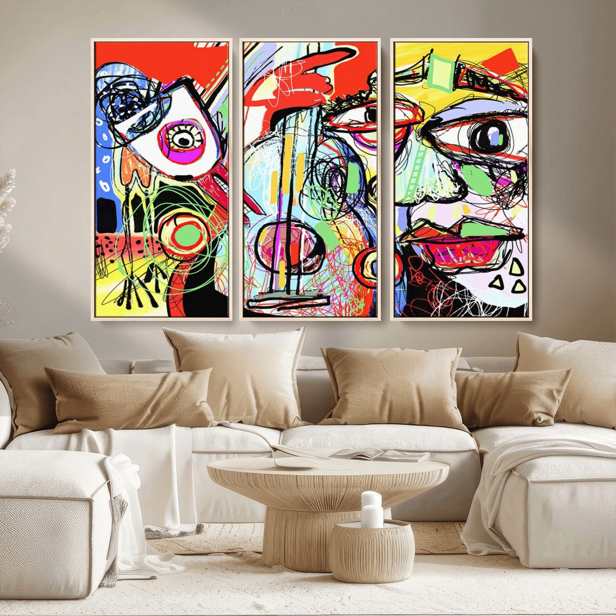 Picasso Style Art Abstract Canvas Wall Art Print , Colorful
