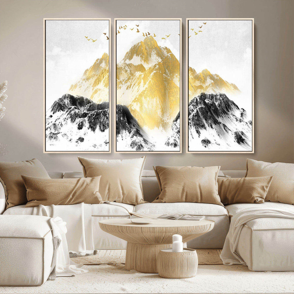 Golden Mountain Triptych Wall Art Canvas Print, Modern