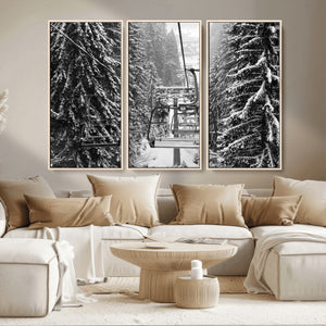 Winter Ski Lift Black and White Canvas Wall Art – Alpine