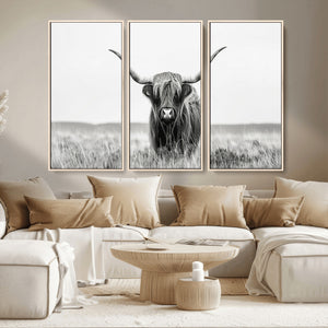 Highland Cow Canvas Wall Art – Majestic Beauty in Black and
