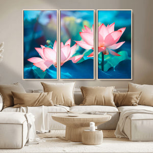Pink Lotus Flower Canvas Wall Art | Vibrant Floral Wall