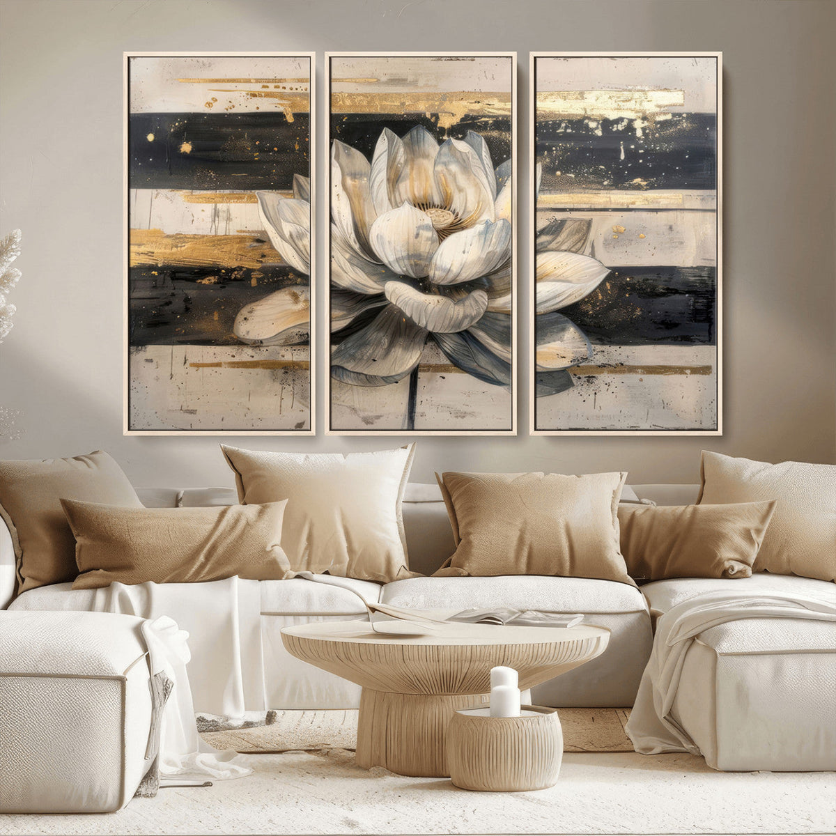 Lotus Flower Wall Art – Framed Abstract Floral Canvas