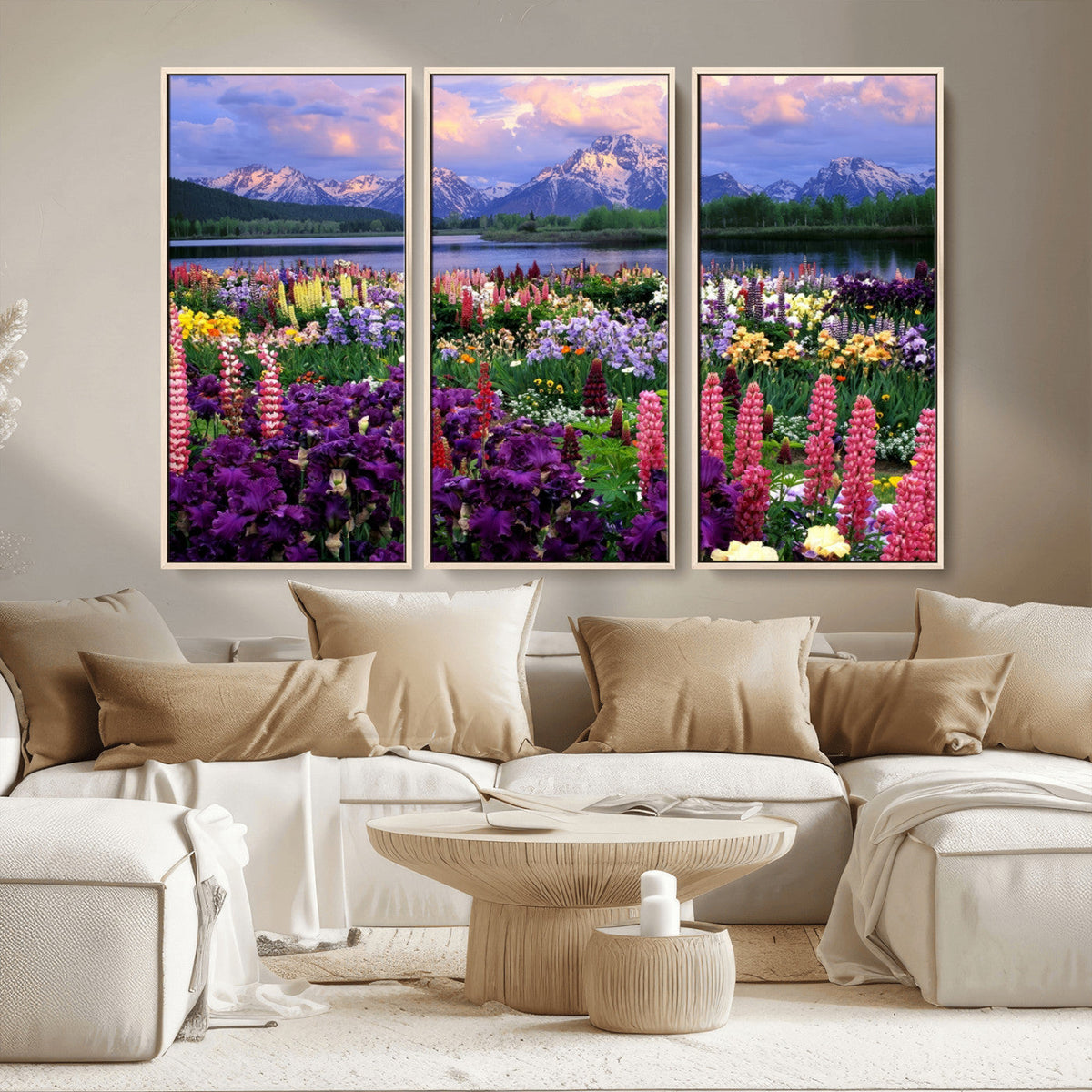 Vibrant Wildflower Garden and Mountain View Giclee Canvas
