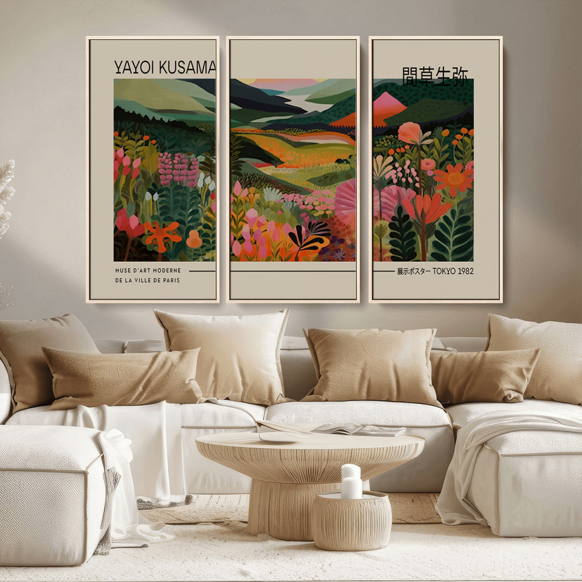 Yayoi Kusama Landscape Canvas Print, Vibrant Floral Mountain