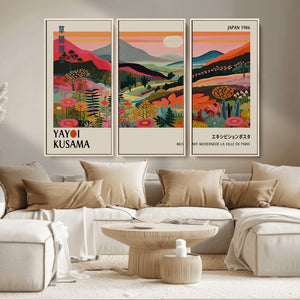 Yayoi Kusama Landscape Canvas Print, Vibrant Floral Mountain
