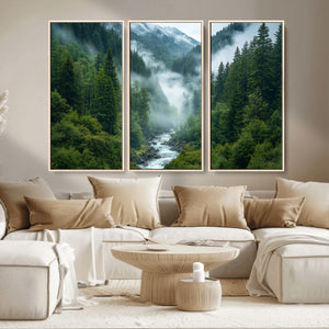 Mountain Forest River Canvas Wall Art Print - Serene Nature