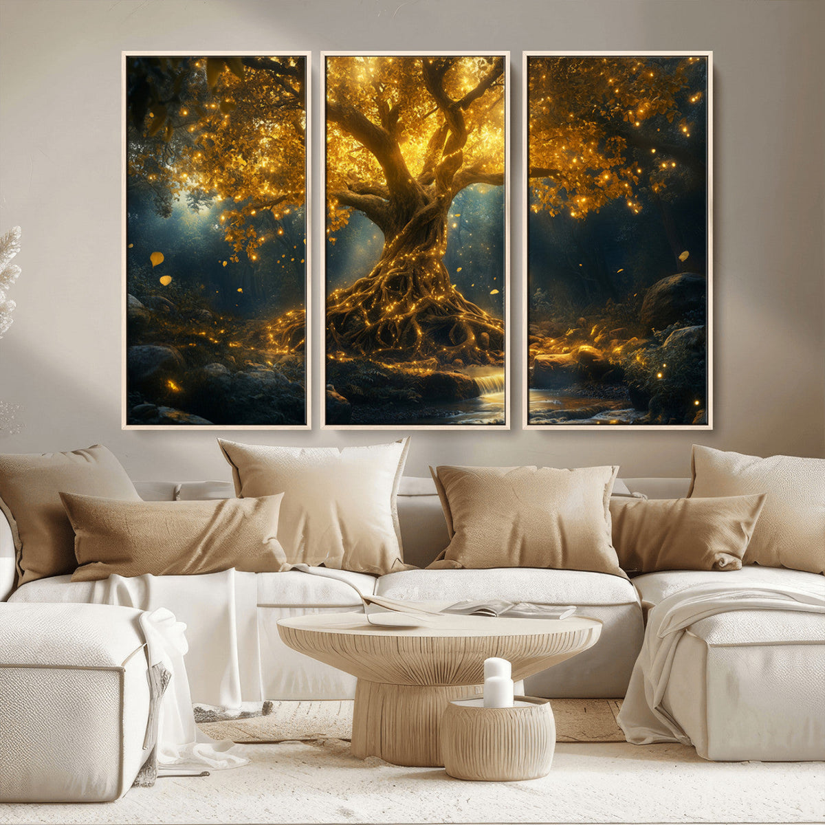 Golden Tree of Life Canvas Wall Art Print - Majestic Glowing