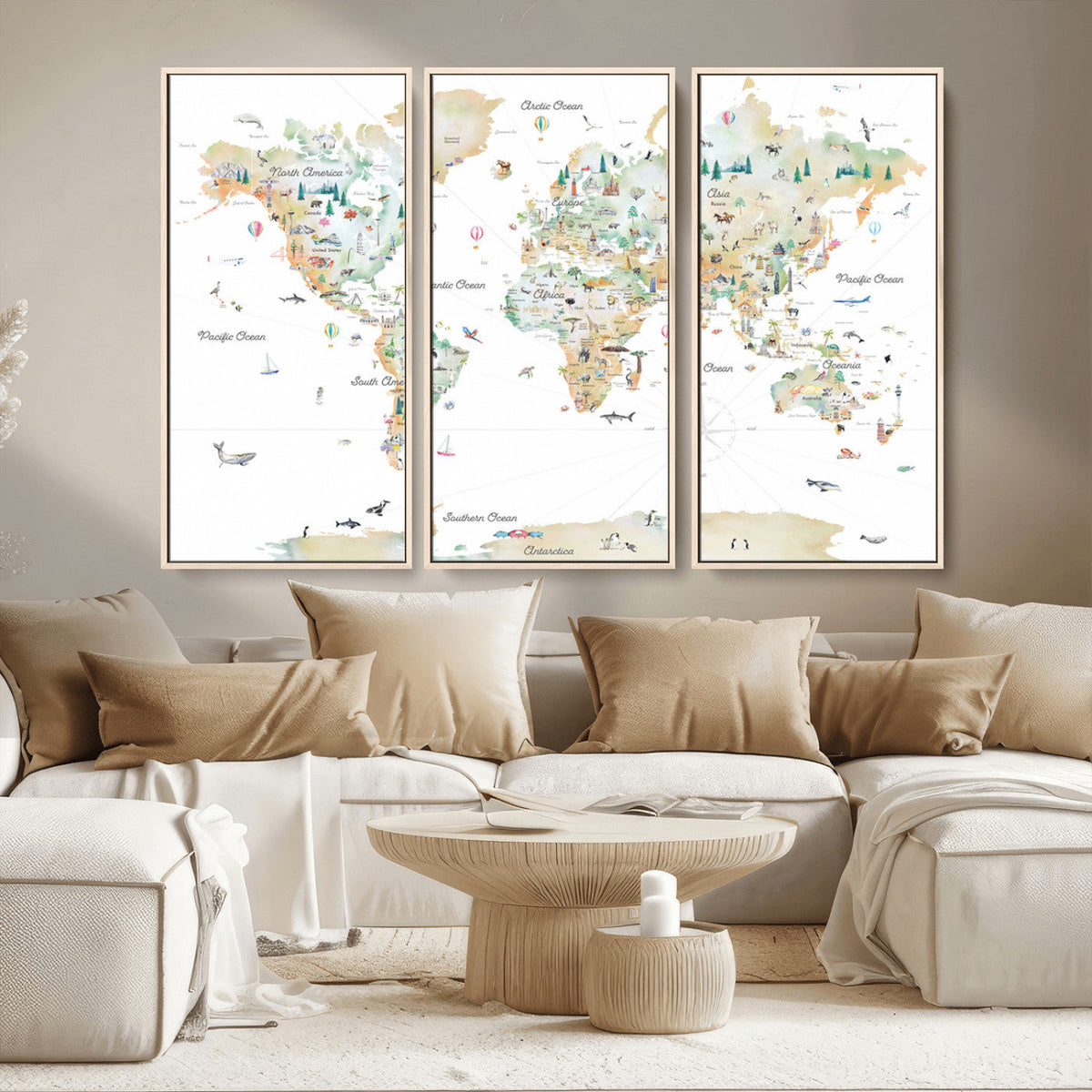 Animal World Map for Kids Room Decor