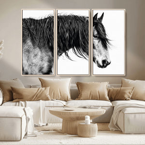Majestic Horse Wall Art – Framed Black White Portrait Canvas