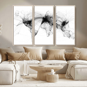 Abstract World Map Wall Art – Framed Geometric Line Canvas