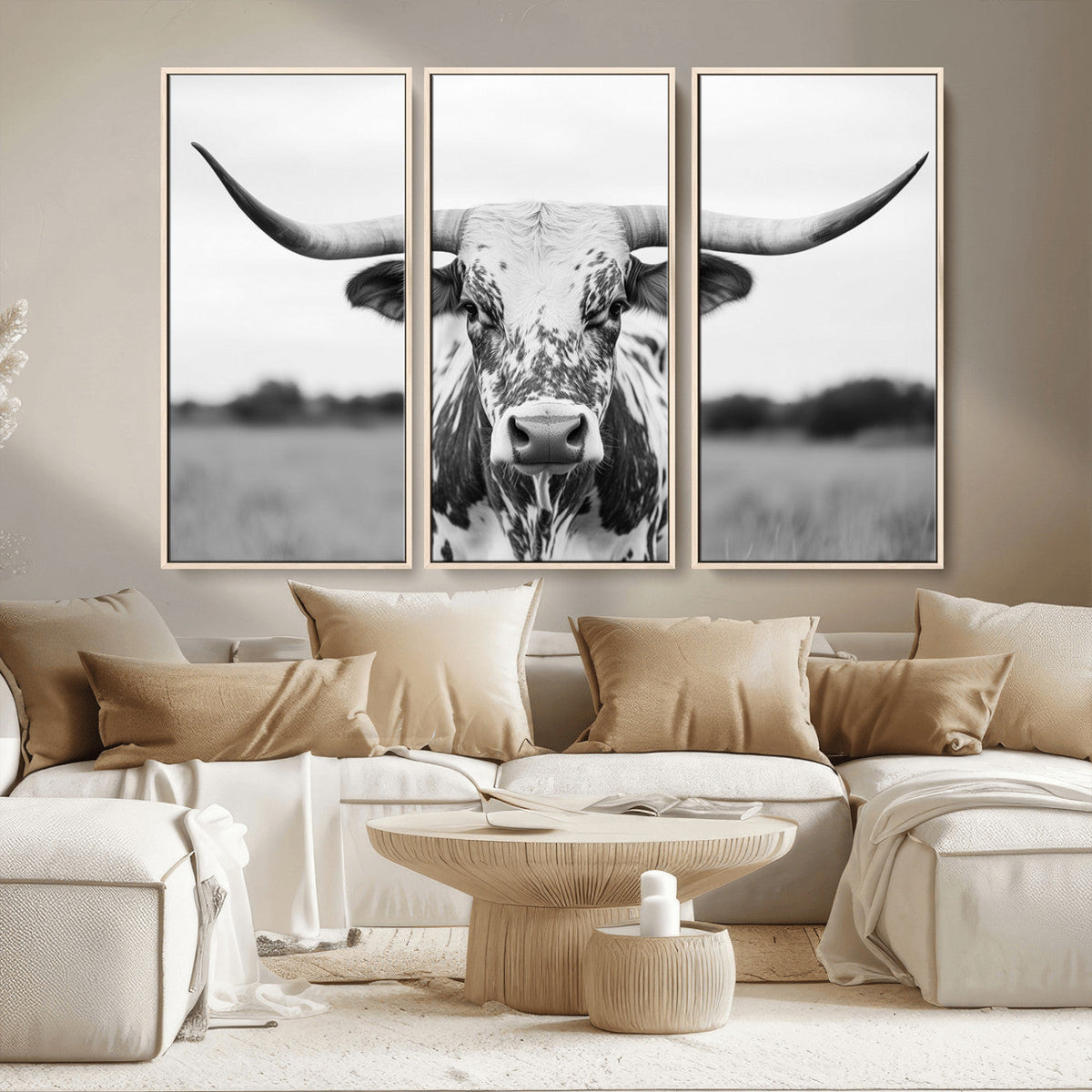 Highland Cow Wall Art Canvas Print – Black and White Western