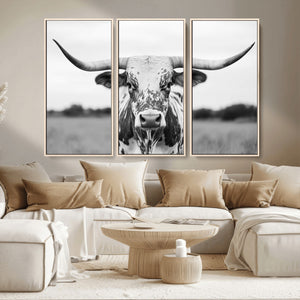 Highland Cow Wall Art Canvas Print – Black and White Western