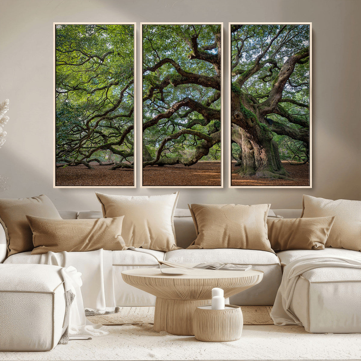 Historic Tree Wall Art – Framed Mossy Branch Canvas Artwork,