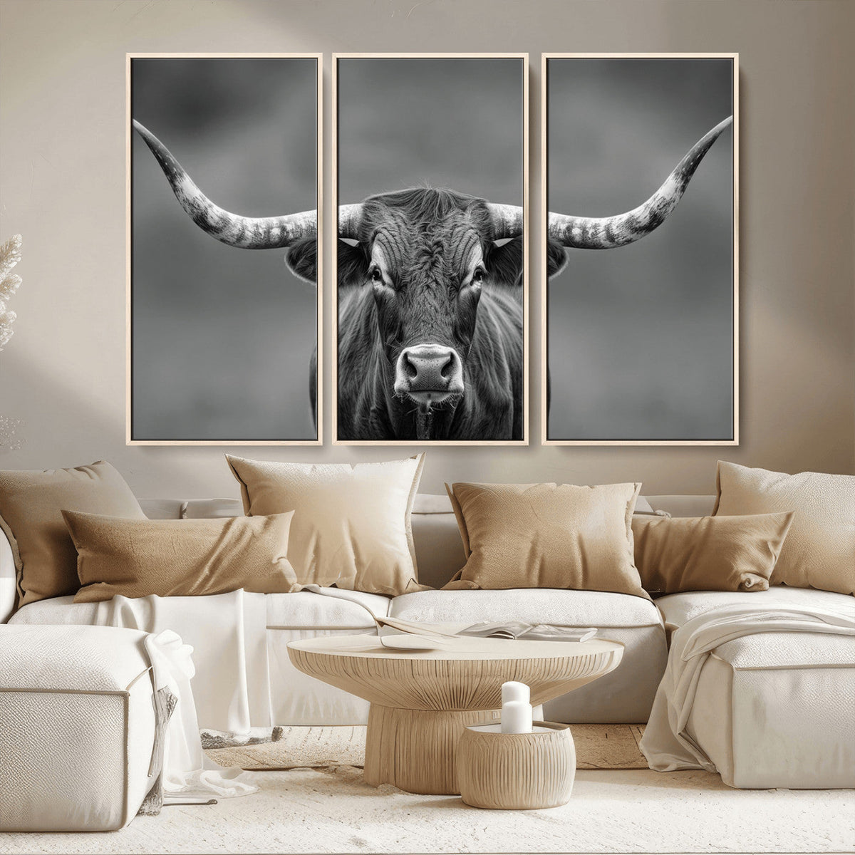 Texas Longhorn Wall Art Canvas Print – Framed Western Bull