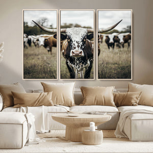 Texas Longhorn Wall Art – Framed Speckled Cow Canvas