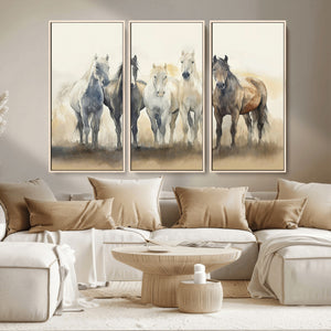 Wild Horses Wall Art Canvas Print, Framed Running Horses Art