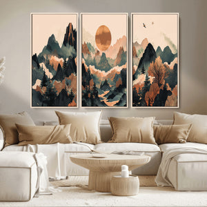 Wood Mountain Landscape Wall Art Canvas Print – Framed