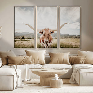 Texas Longhorn Wall Art Canvas Print – Framed Western Cow