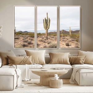 Saguaro Cactus Wall Art – Framed Desert Canvas Artwork,