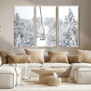 Snowy Ski Lift Wall Art – Framed Winter Mountain Canvas