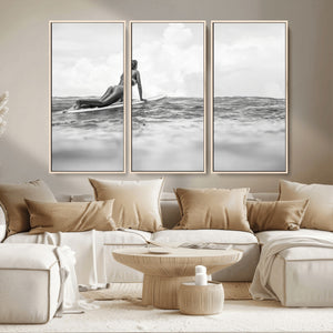 Black and White Surfing Wall Art Canvas Print – Framed Ocean