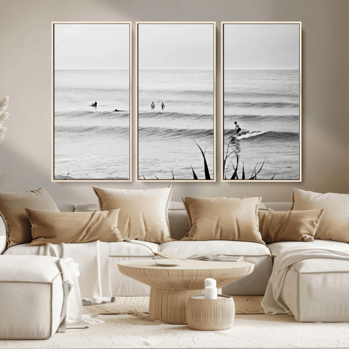 Surfer Silhouette Wall Art – Framed Calm Ocean Canvas