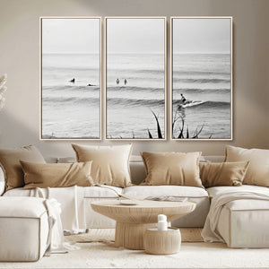 Surfer Silhouette Wall Art – Framed Calm Ocean Canvas
