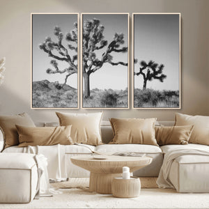 Joshua Tree Wall Art Canvas Print – Framed Monochrome Desert