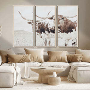 Longhorn Wall Art Canvas Print – Framed Western Cow Rustic