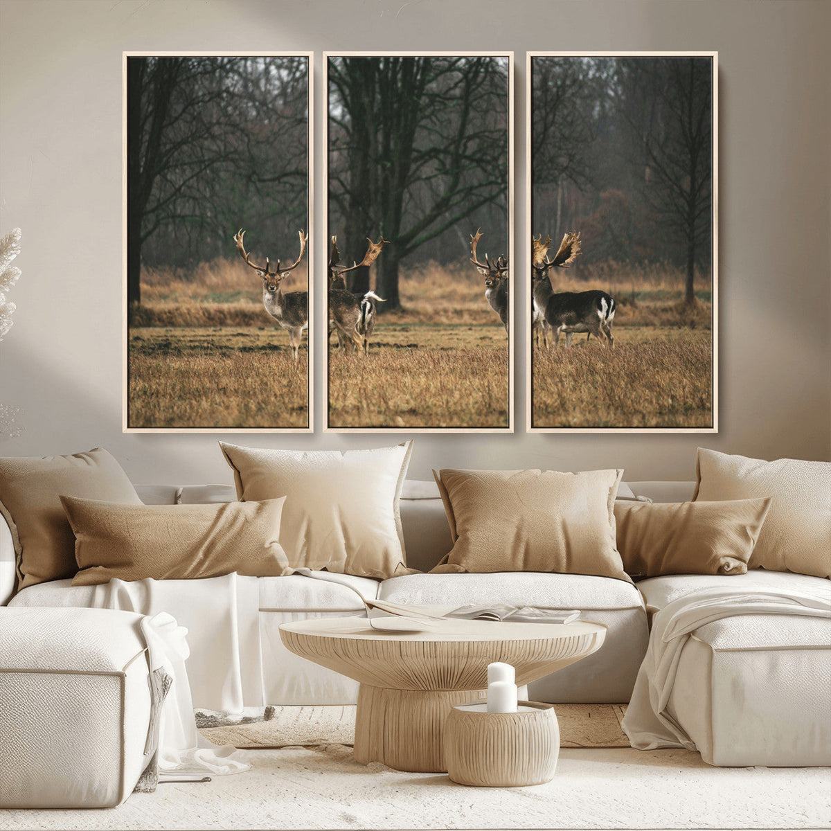 Deer Wall Art Canvas Print – Framed Rustic Wildlife Stags