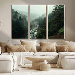 Misty Forest Wall Art Canvas Print – Framed Foggy River