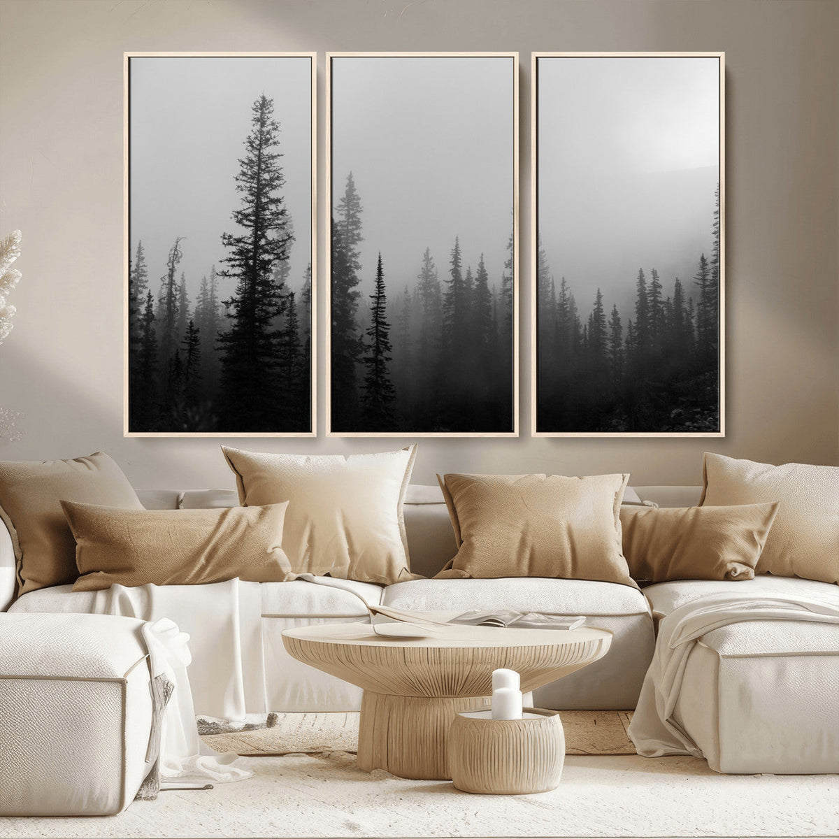 Misty Pines Wall Art Canvas Print – Framed Woodland
