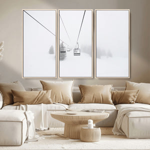 Ski Lift Wall Art Canvas Print – Snowy Alpine Landscape