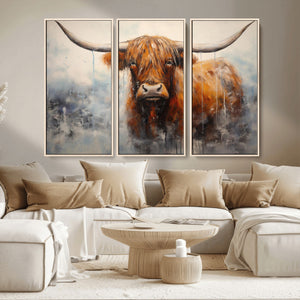 Scottish Highland Wall Art Canvas Print, Framed Longhorn Art
