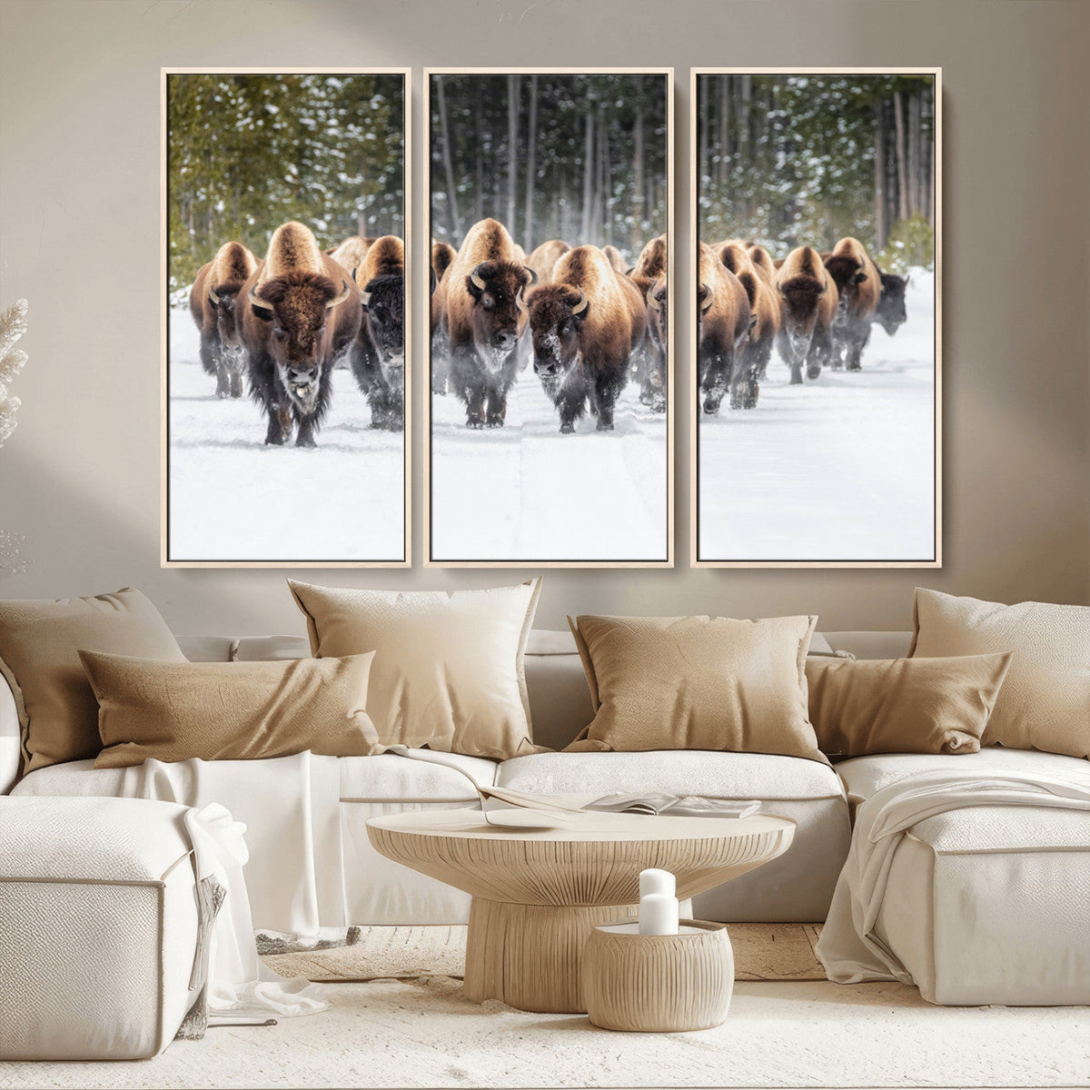 American Bison Herd Wall Art Canvas Print – Powerful Winter