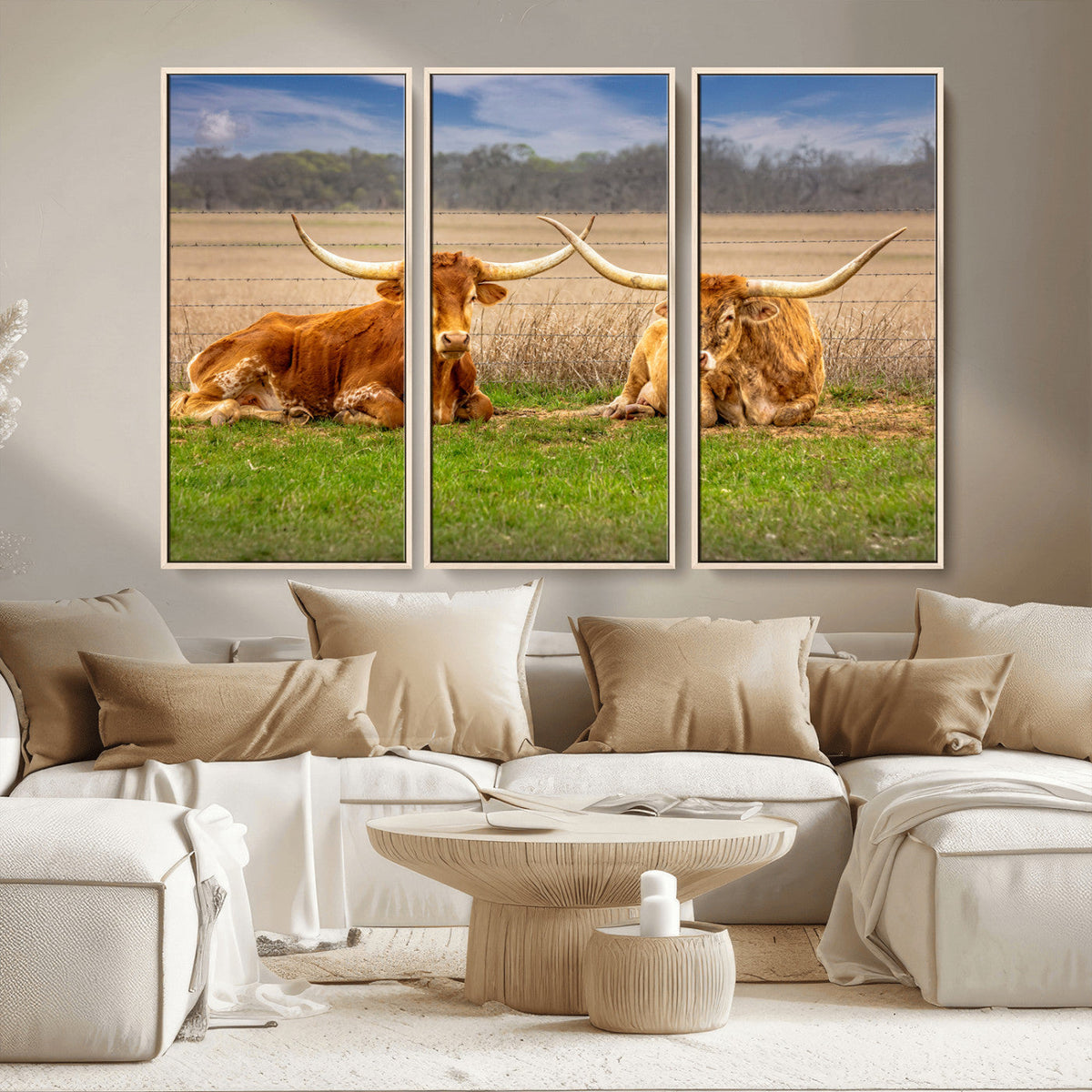 Texas Longhorn Pair Wall Art Canvas Print – Peaceful Rustic