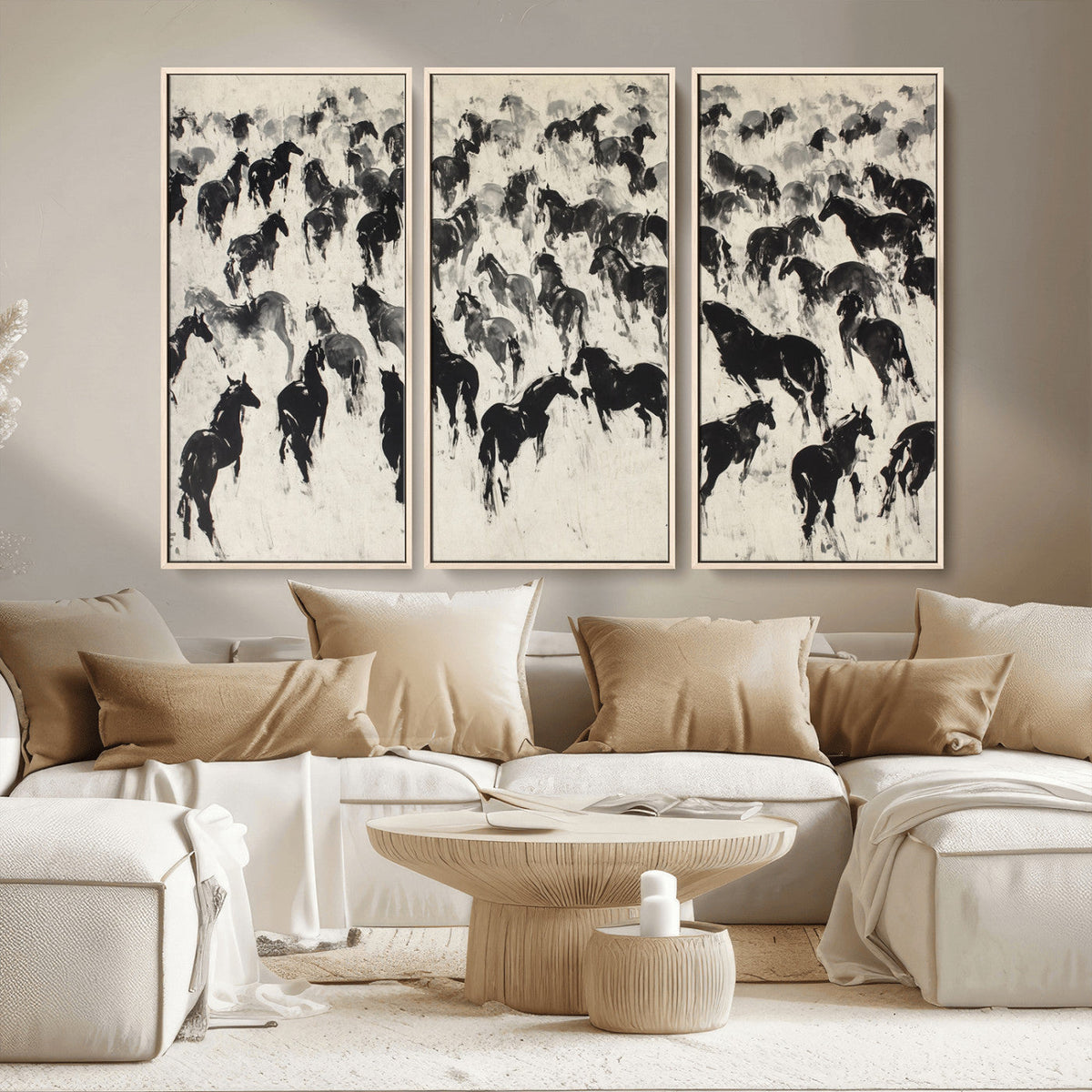 Wild Horse Stampede Wall Art Canvas Print – Monochrome